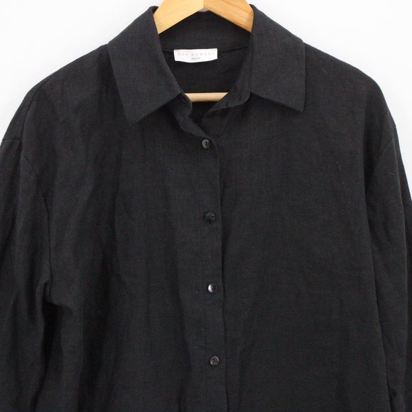 Neu Nomads Linen Shirt Womens Black Button Down Oversized 3/4 Sleeve Size XS - Picture 2 of 10